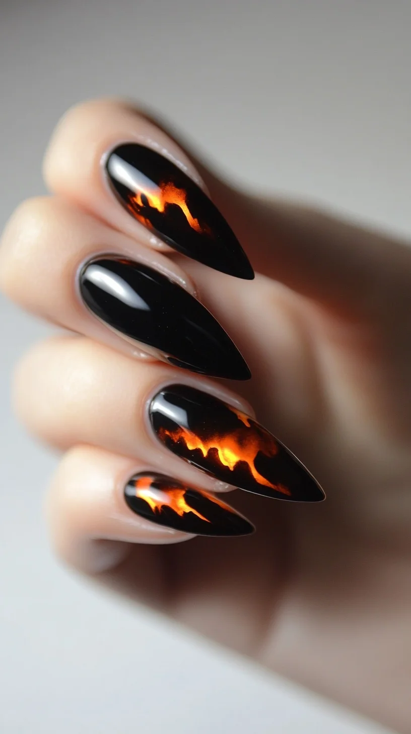 Bold Black and Fiery Accent Nails: The Ultimate Statement Manicure