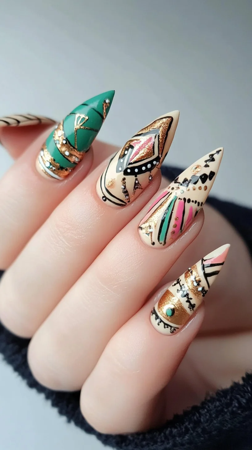 Bold Geometric Nails: Elevate Your Look with Artful Exotic Designs