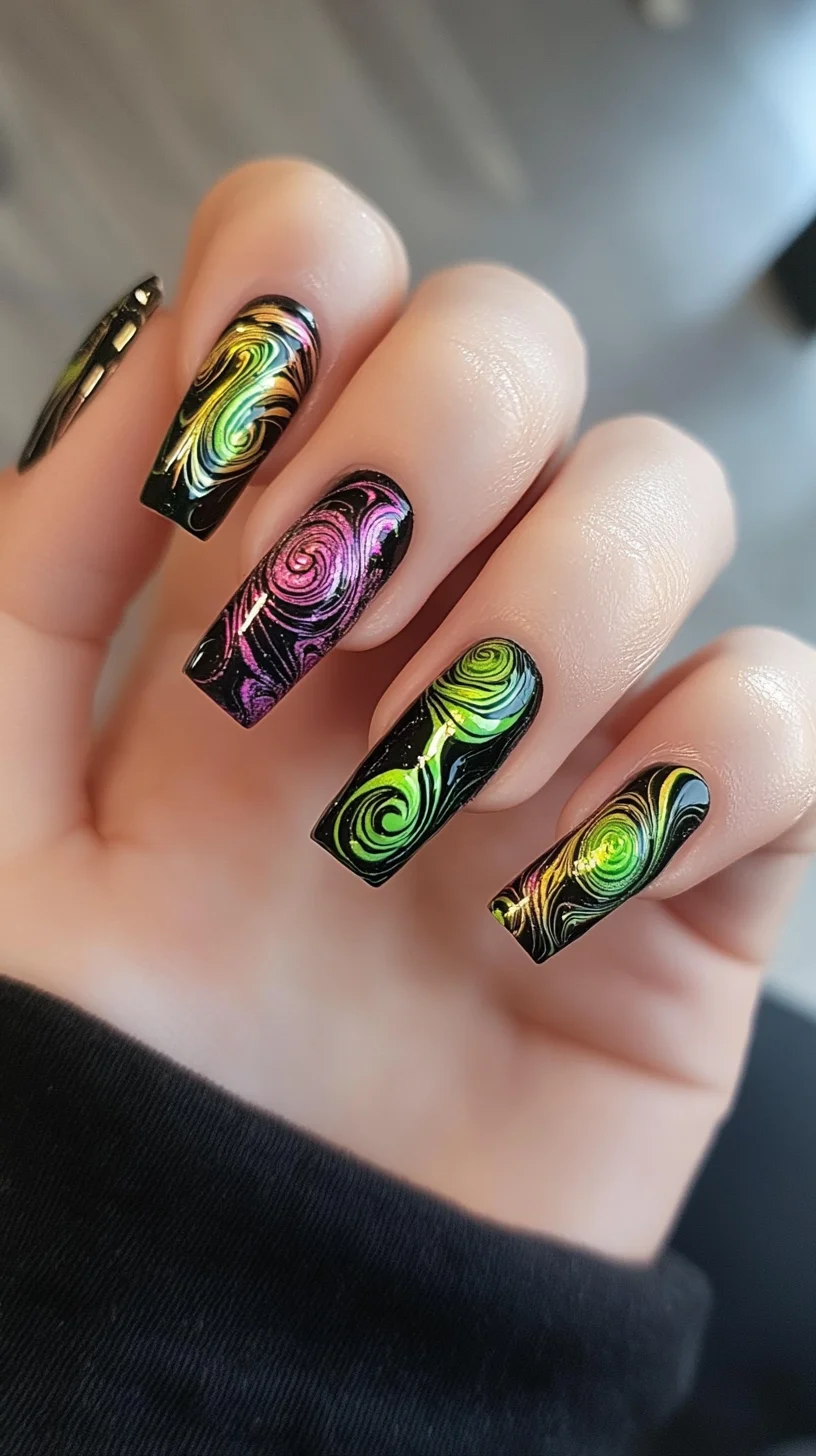 Bold Swirl Design: Embrace Vibrant Colors for a Stunning Nail Art Statement