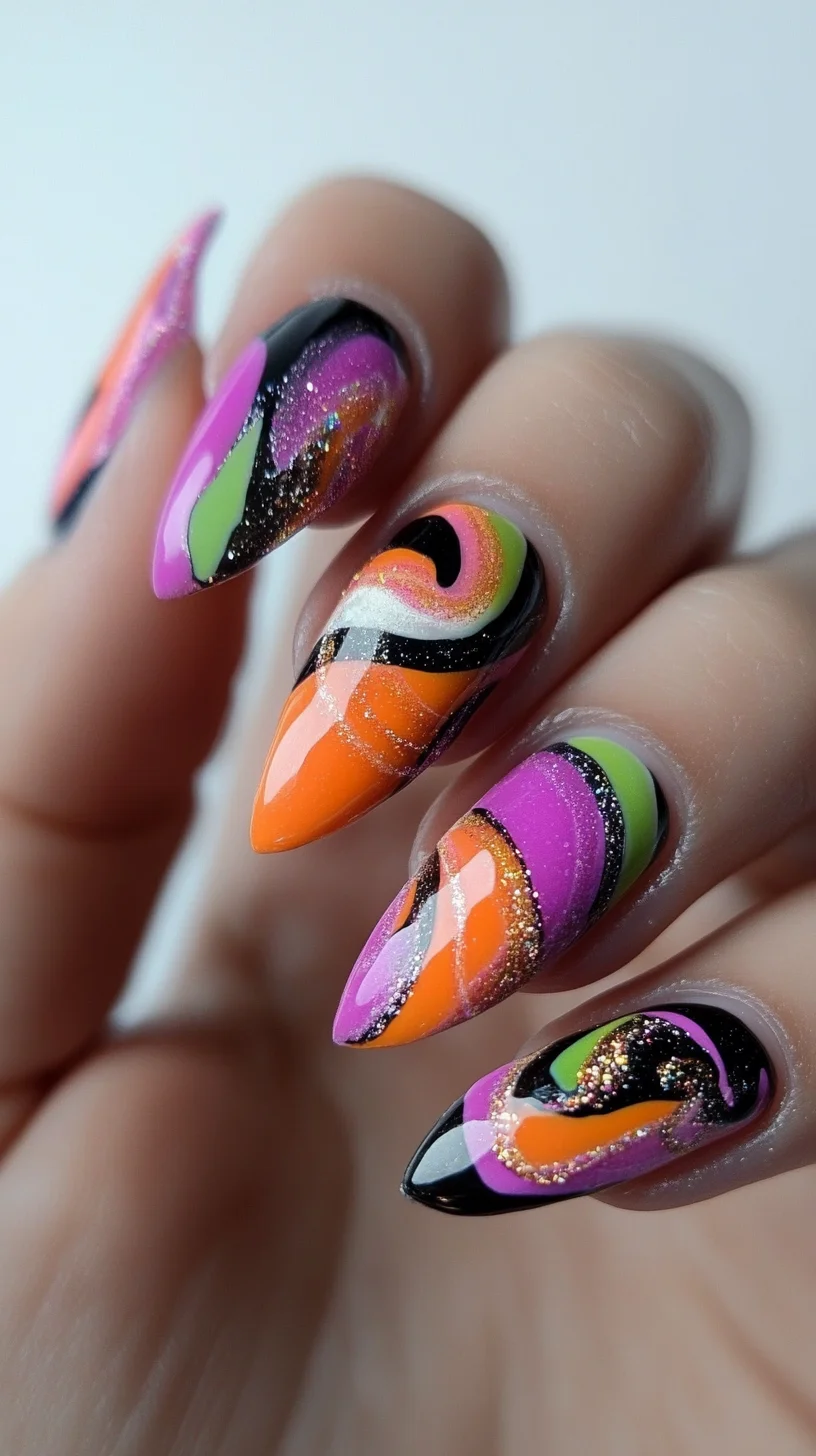 Bold Swirls of Color: A Trendy and Edgy Nail Design for Creative Souls