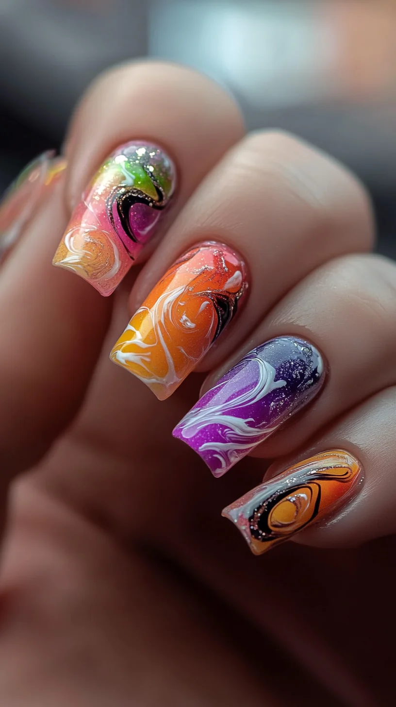 Bold Swirls of Color: A Trendy Marble Nail Art for Eye-Catching Elegance