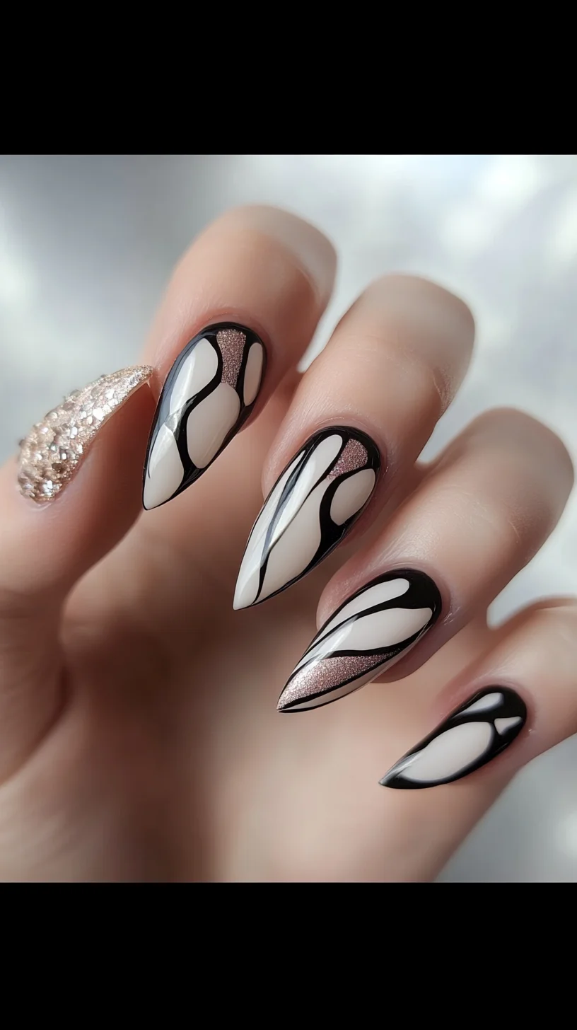 Chic Monochrome Waves: Elevate Your Nail Game with Bold Elegance