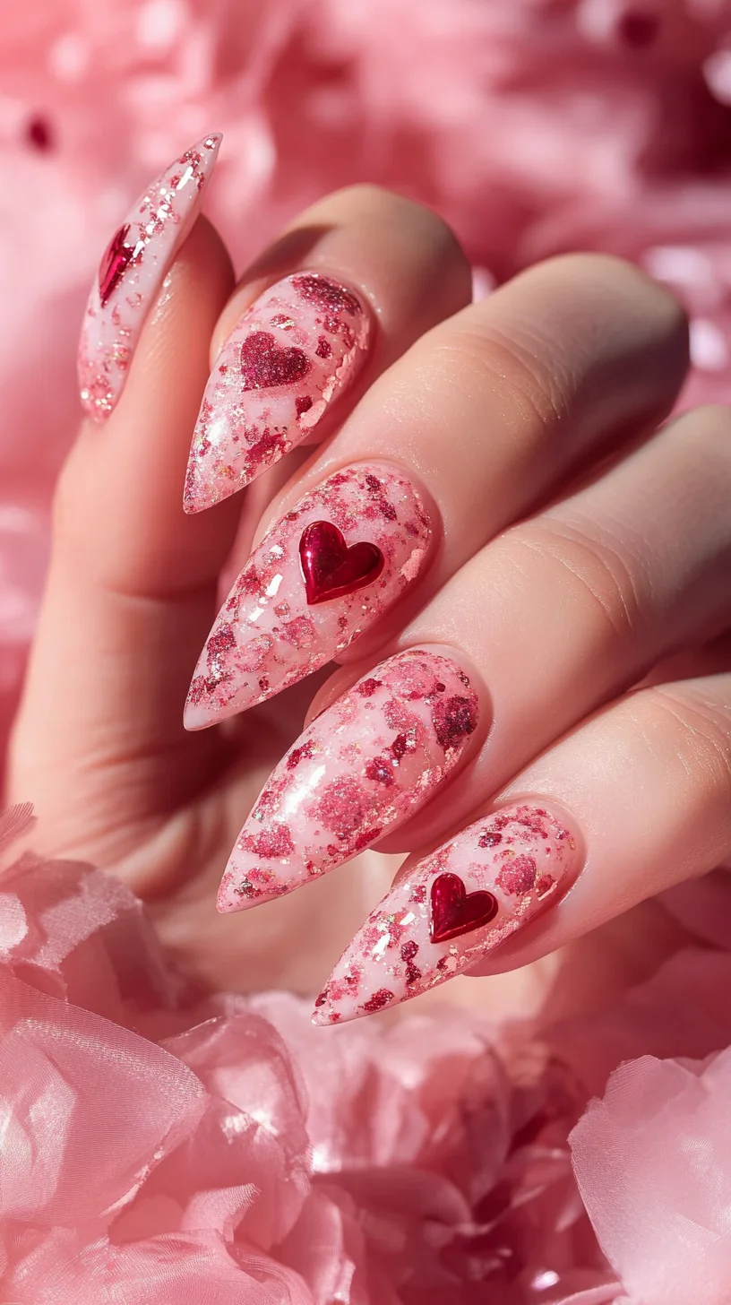 Chic Pink Heart Nails: A Dazzling Blend of Glamour and Sweetness