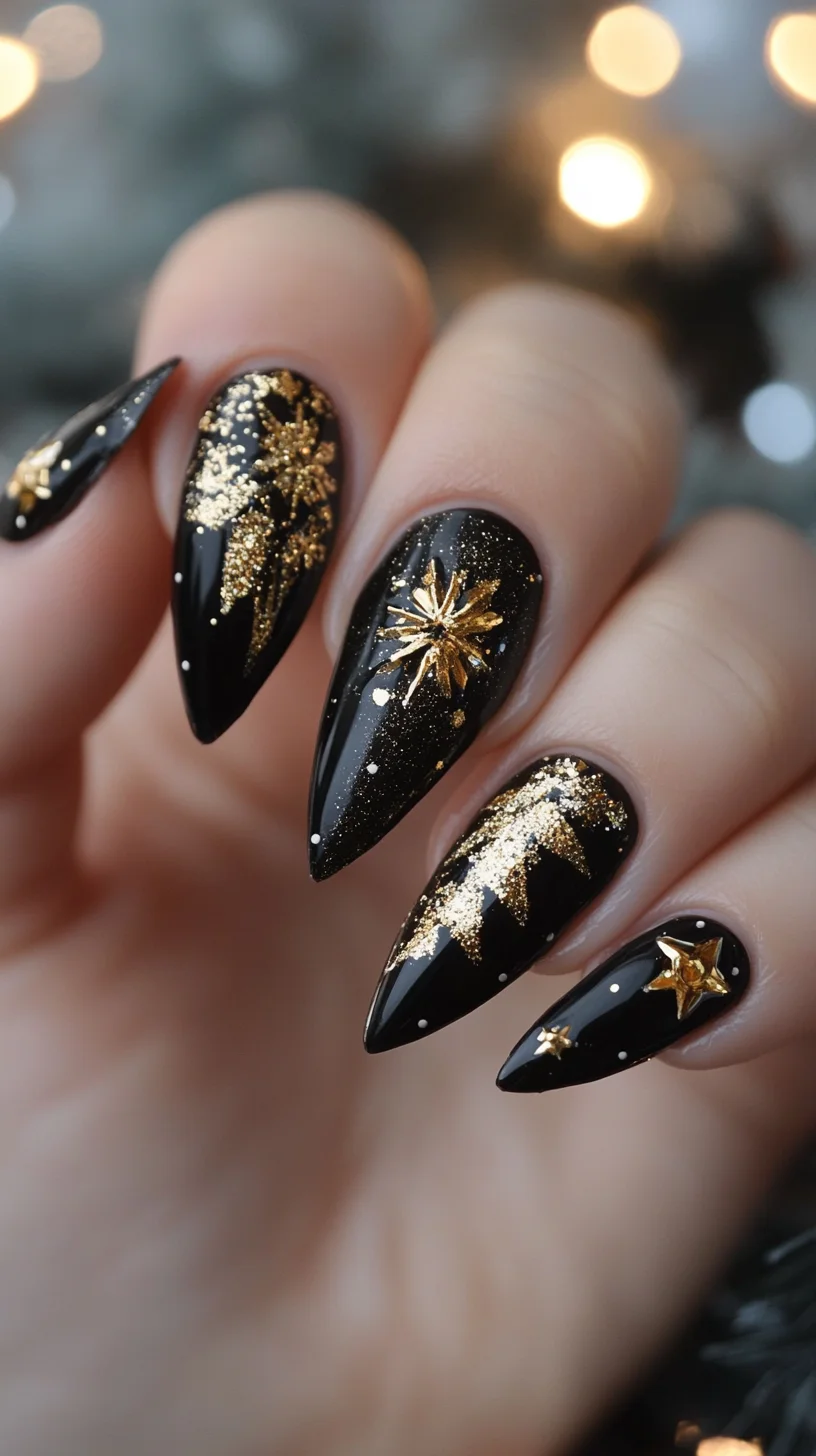 Dazzling Black and Gold Holiday Nails: A Glamorous Festive Touch