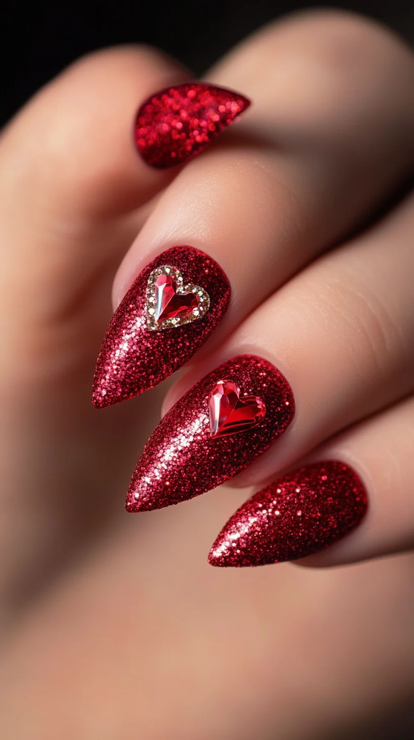 Dazzling Red Glitter with Heart Accents: Perfect for Glamorous Occasions!