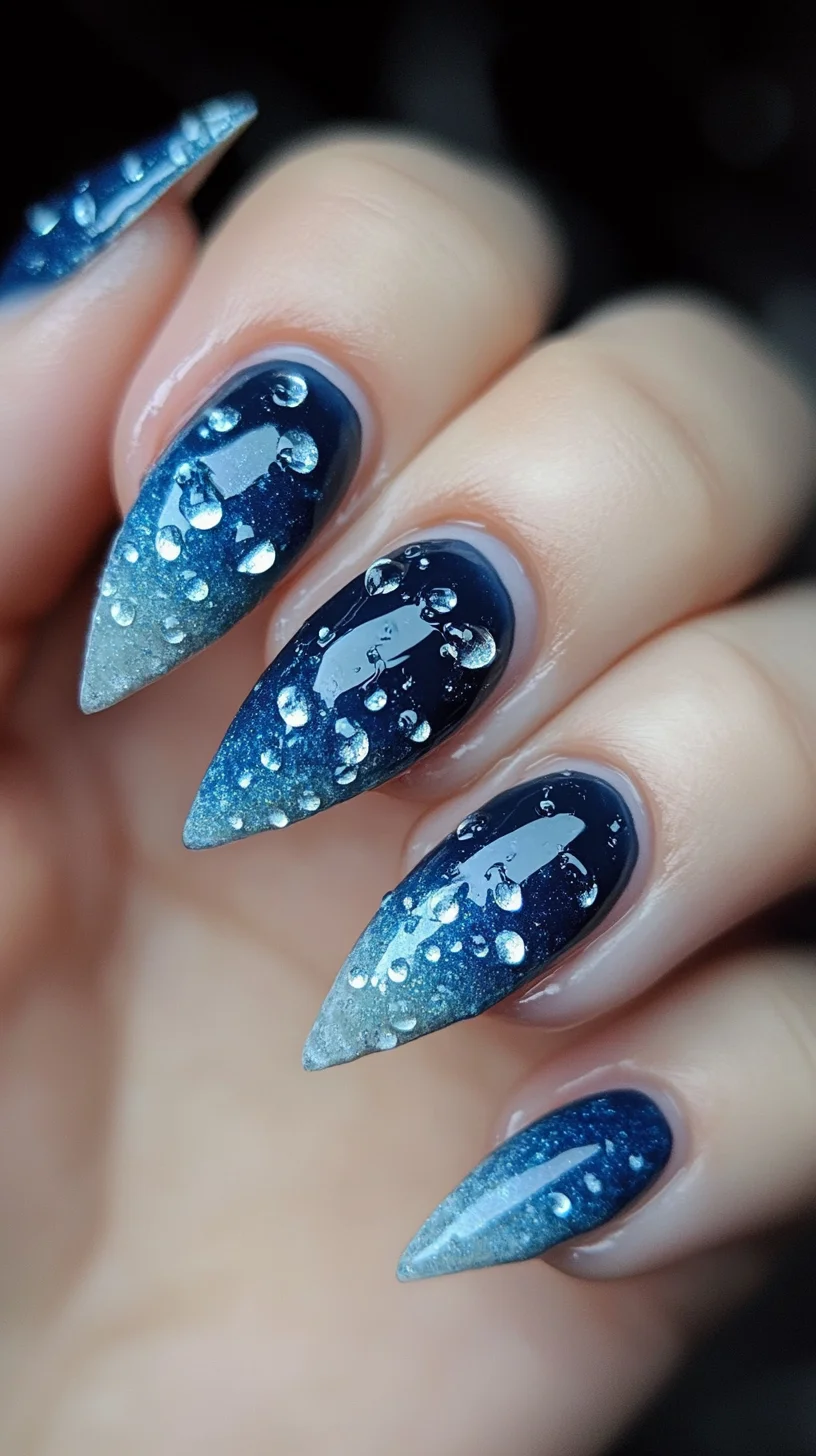 Dive into Glamour with Stunning Ombre and Water-Effect Nail Art!