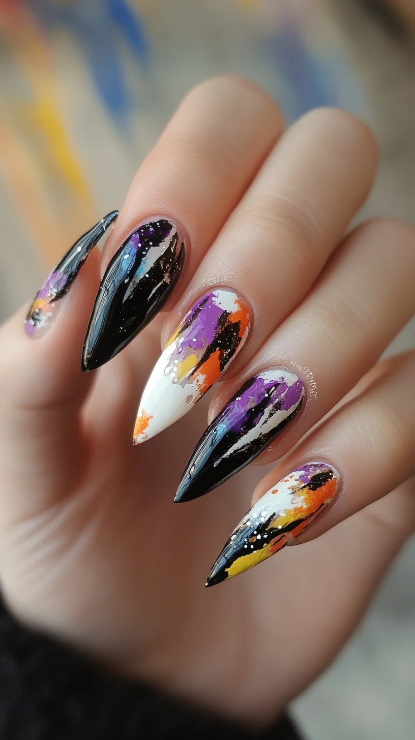 Edgy Abstract Nail Art: Bold Colors and Sharp Tips for a Striking Statement