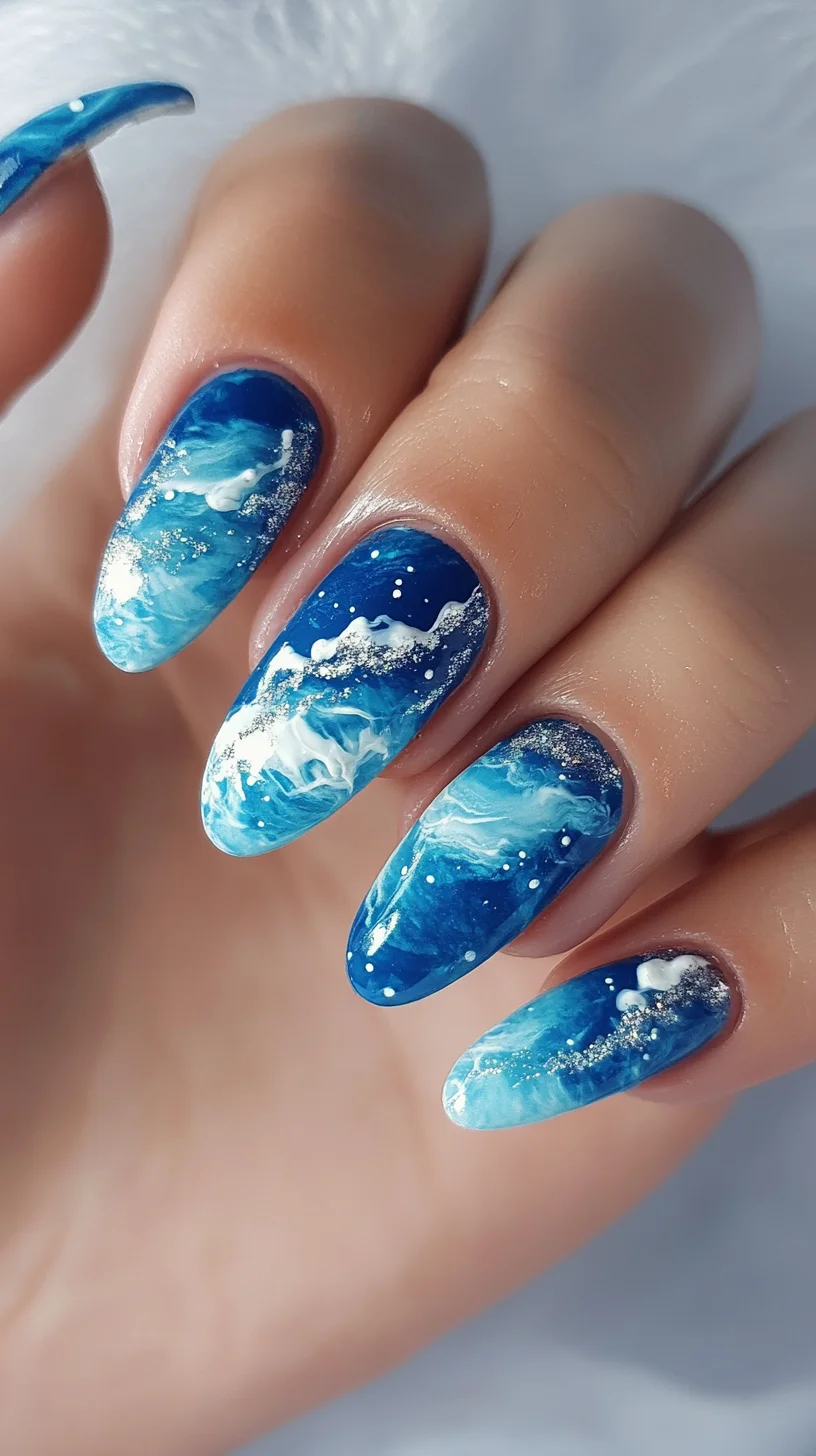 Effortlessly Chic Ocean-Inspired Long Almond Nails