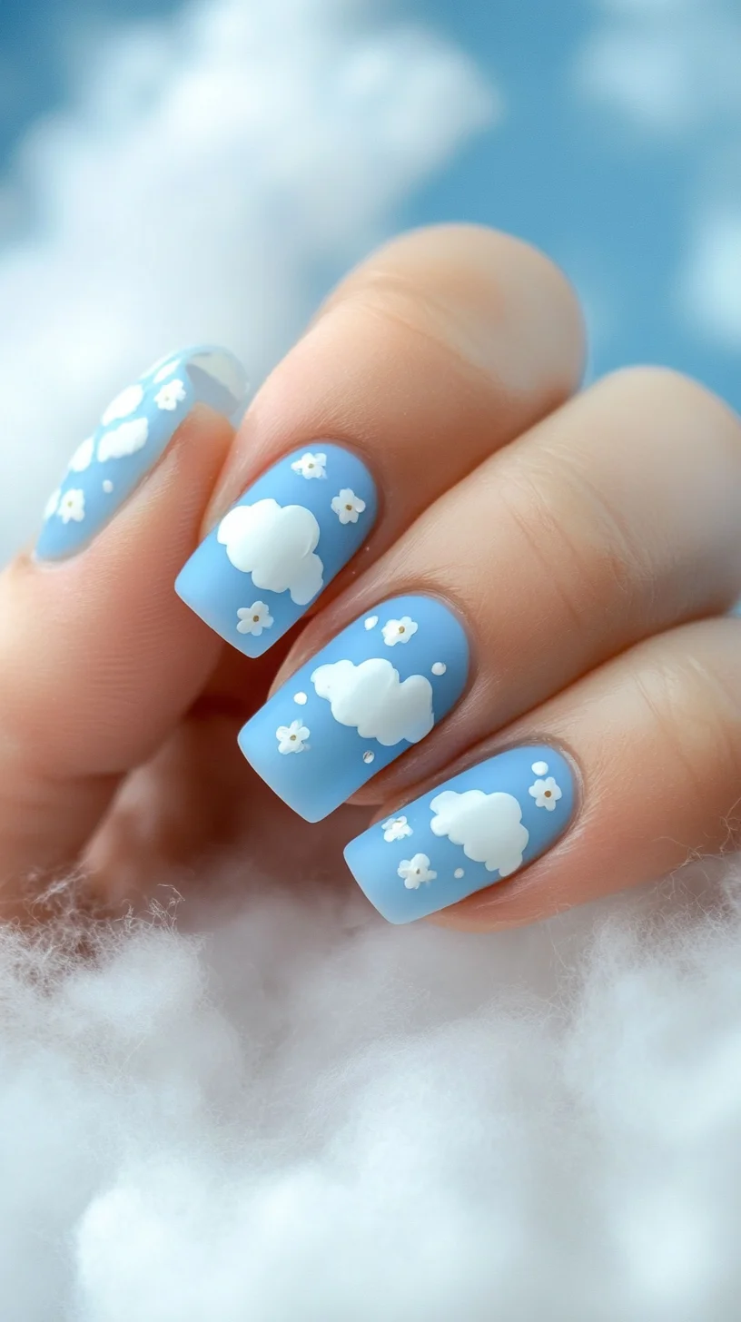 Effortlessly Chic: The Playful Blue Cloud Nail Design for a Fresh Look