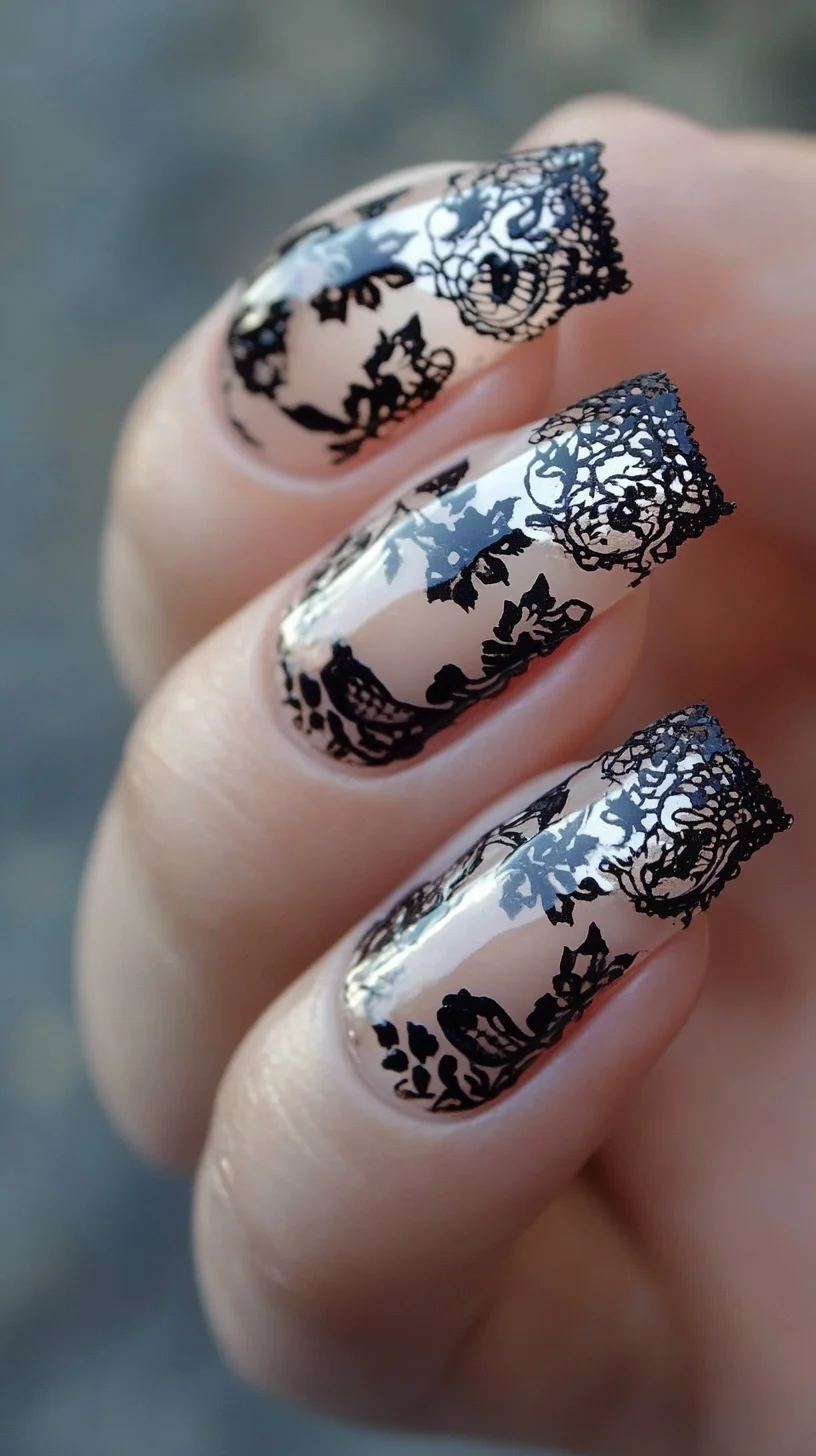 Elegant Black Lace Nail Art for a Chic and Edgy Look