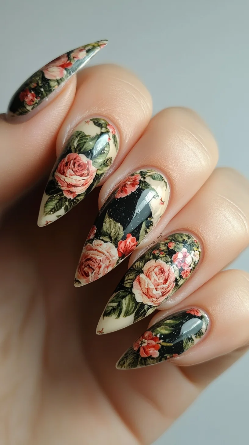 Elegant Floral Pointed Nails: A Perfect Blend of Chic and Nature