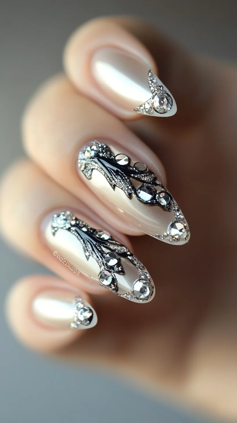 Elegant Nail Art: Stunning Crystal-Embellished Almond Nails for Any Occasion