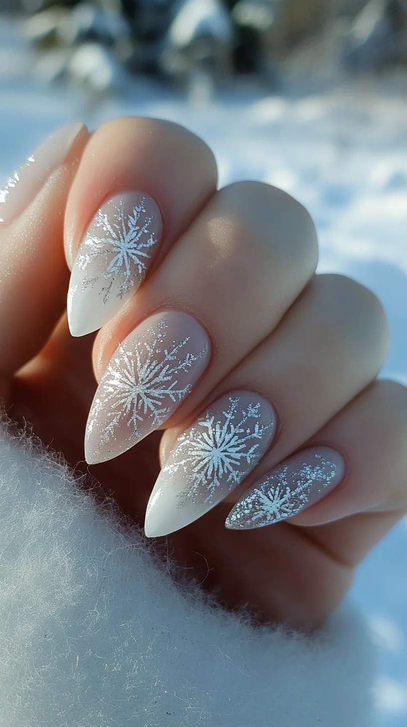 Elegant Winter Wonderland: Stunning Frosted Nail Art with Snowflake Design