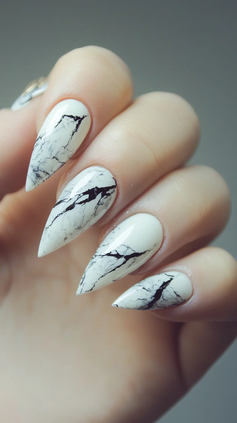 Elevate Your Look with Striking Marble-Inspired Stiletto Nails