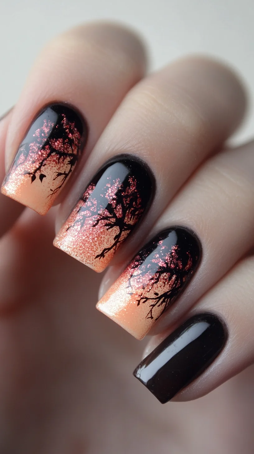 Embrace Elegance: Stunning Gradient Nails with Twilight Tree Art