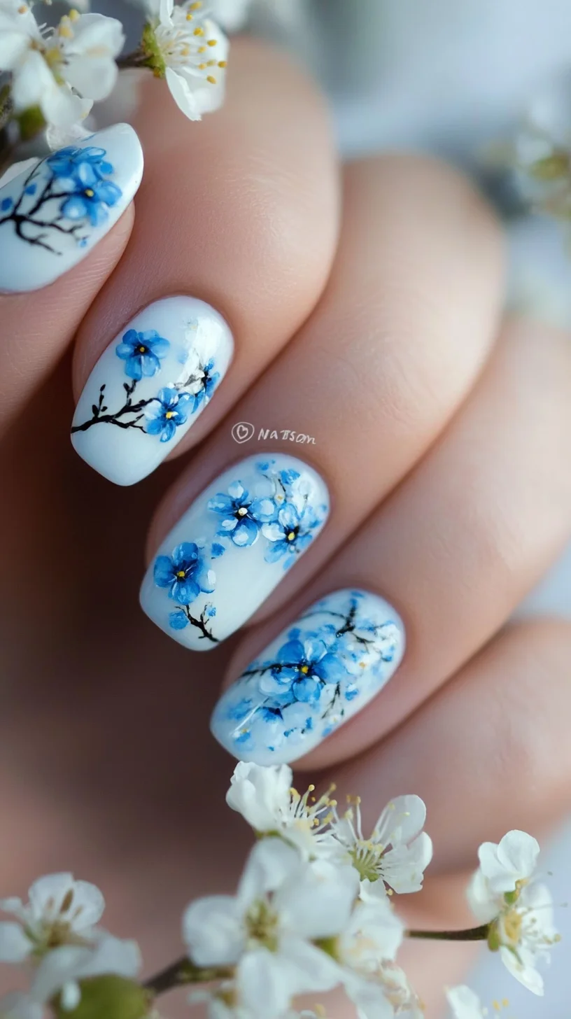 Embrace Elegance with Stunning Blue Blossom Nail Art