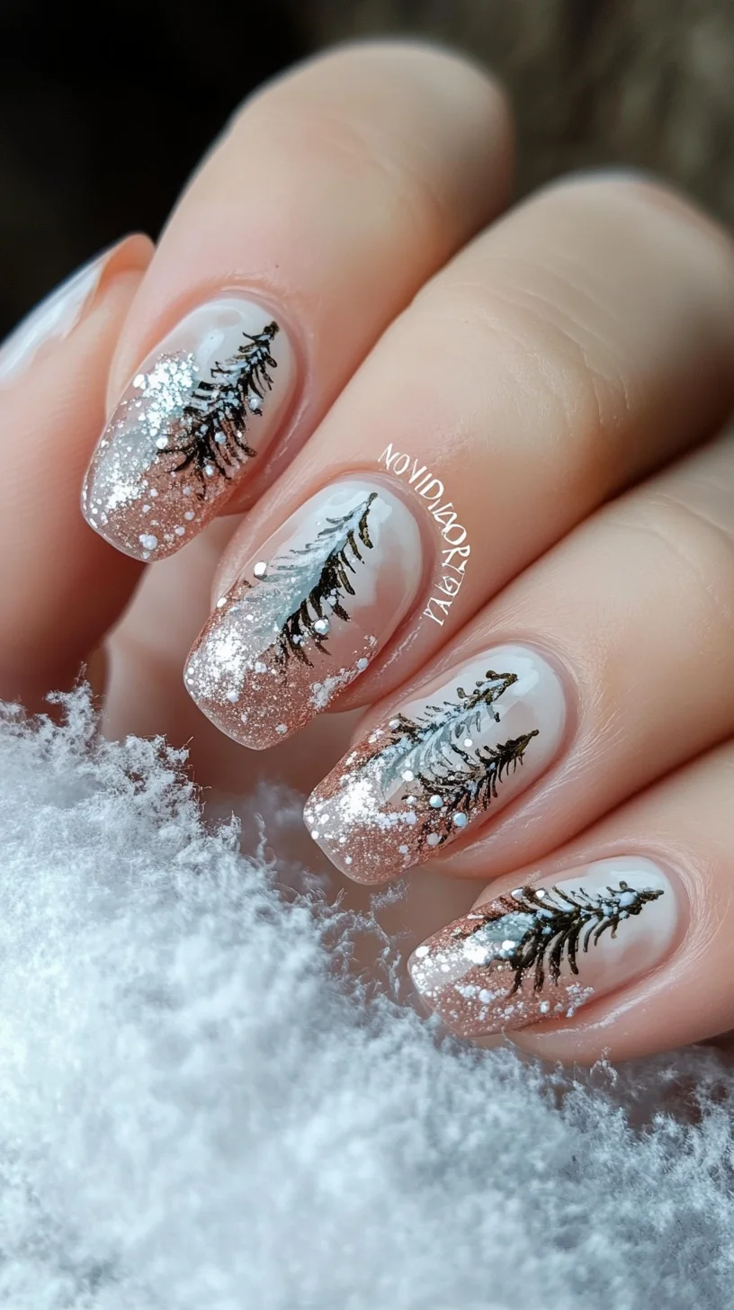 Embrace Nature: Stunning Forest-Inspired Glitter Nail Art for the Perfect Winter Look