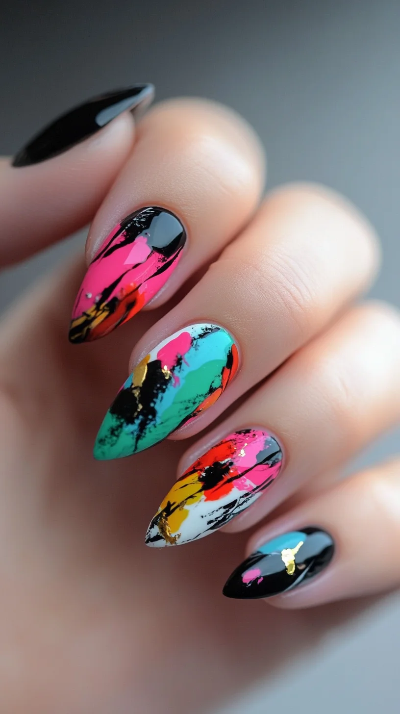 Eye-Catching Abstract Nail Art: Vibrant Colors and Edgy Shapes