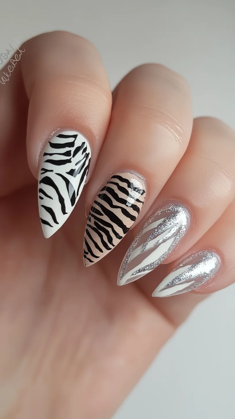 Fierce and Fabulous: Embrace the Boldness of Zebra-Inspired Pointed Nails