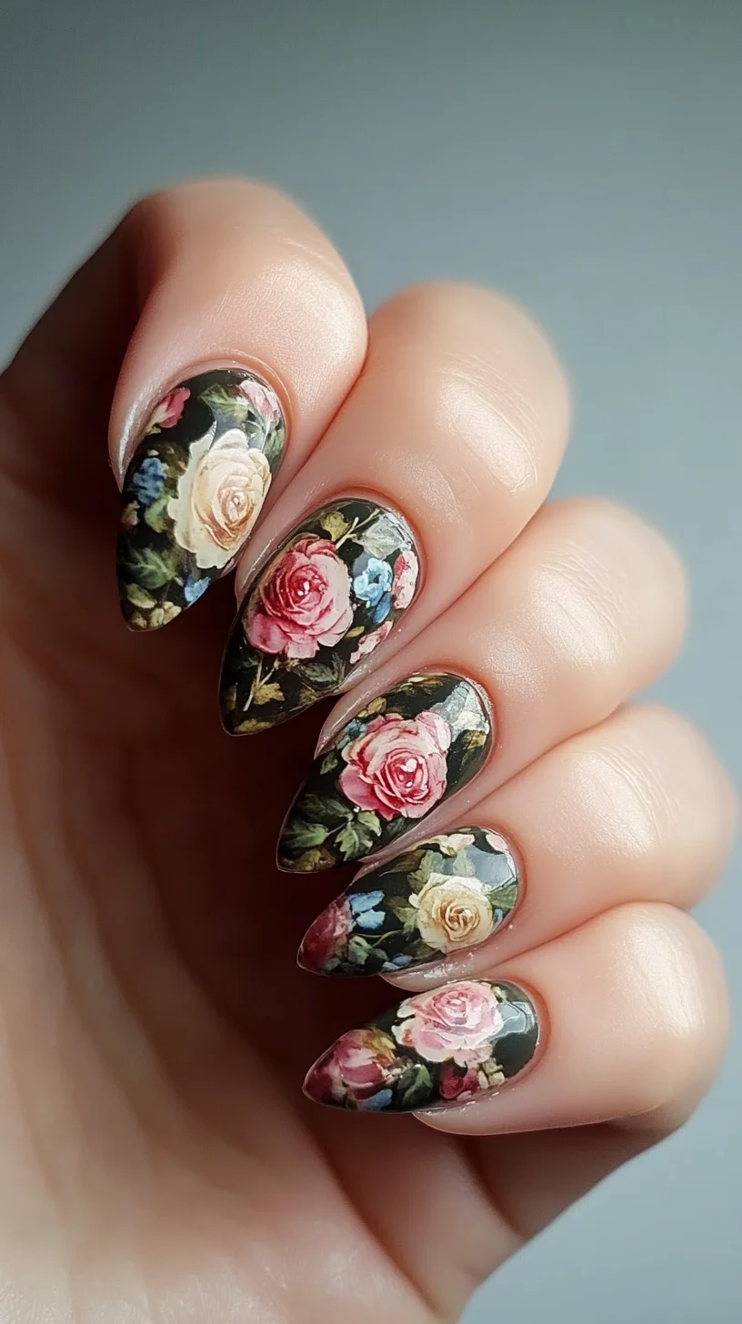 Floral Elegance: Embrace Chic Coffin Nails with a Romantic Twist