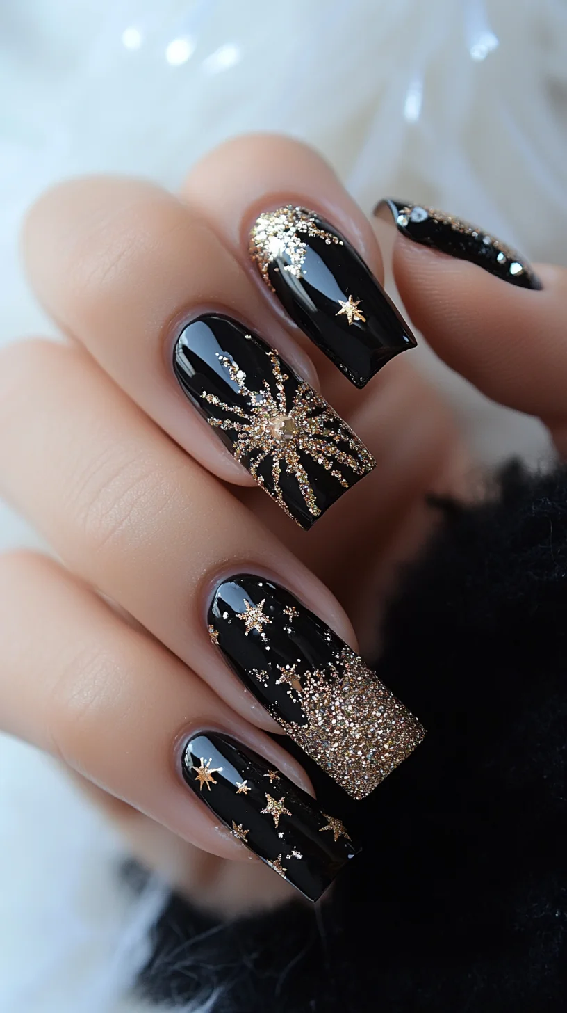 Glamorous Black and Gold Nail Art: Shine Like the Night Sky