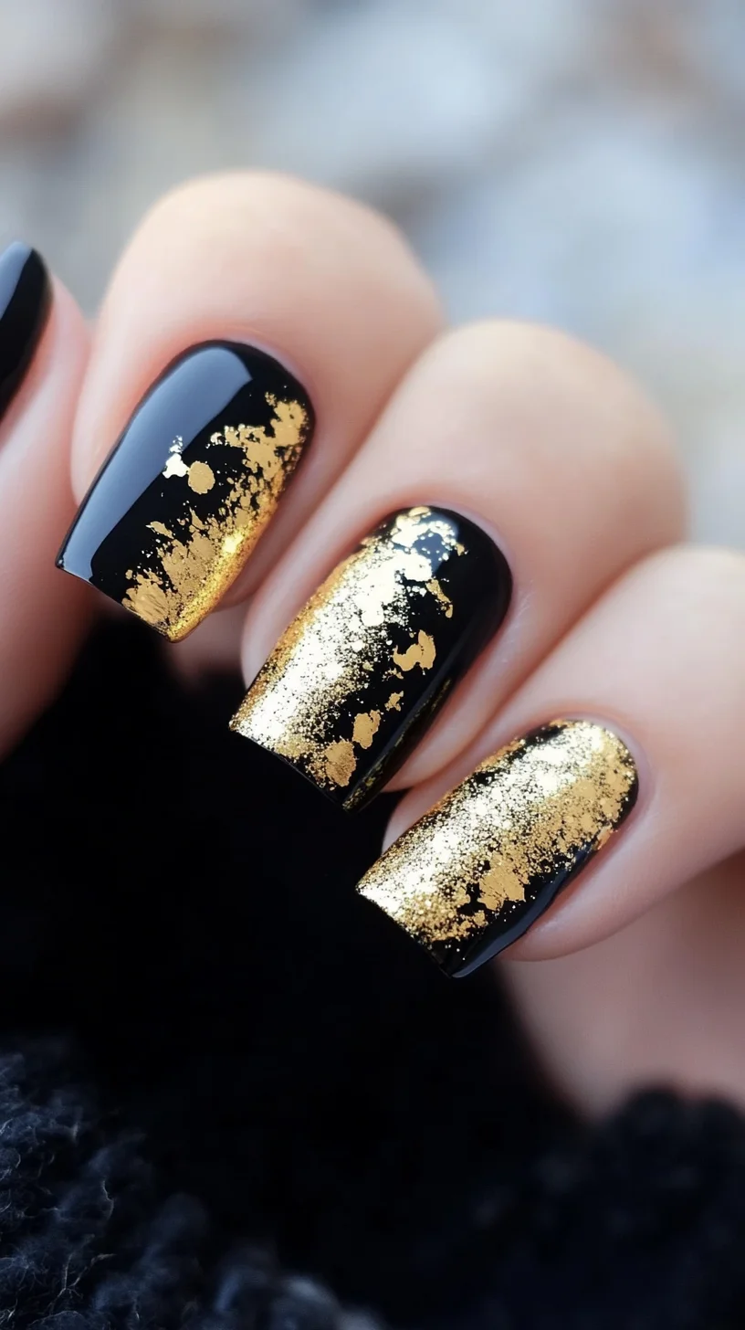 Glamorous Gold-Leaf Ombre Nails: A Stunning Blend of Black and Gold