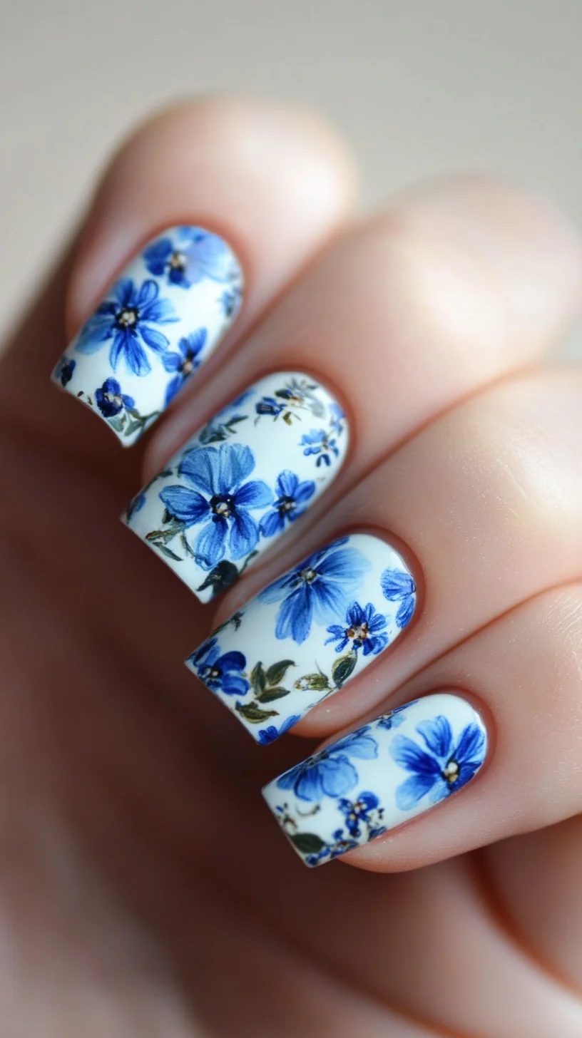 Gorgeous Floral Nail Art: Embrace Nature with Beautiful Blue Blooms