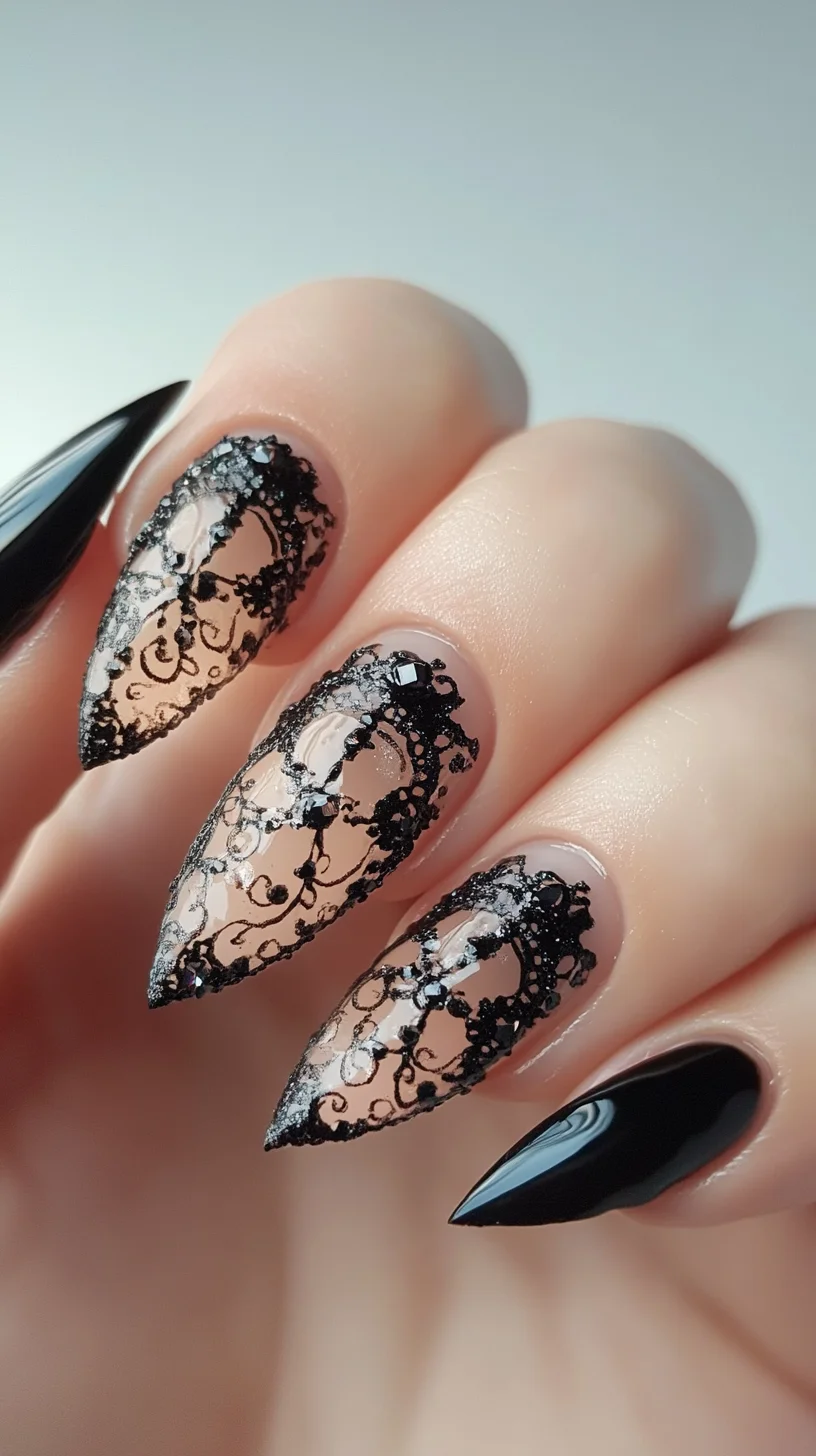 It seems like you provided an image of a nail style rather than a hairstyle. Based on that, here’s the requested analysis:

 Elegant Lace Design: The Ultimate Look for Chic and Bold Nail Art