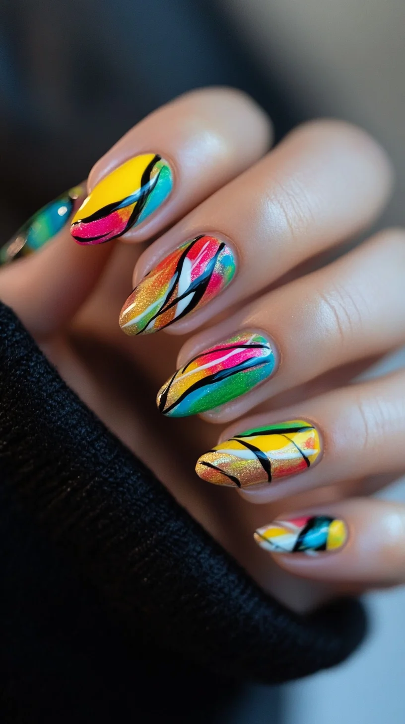 It seems you've shared an image of colorful nail art rather than a hairstyle. Here’s the analysis based on the nail art instead:

 Vibrant and Artistic Nail Art: Unleash Your Creative Spirit!