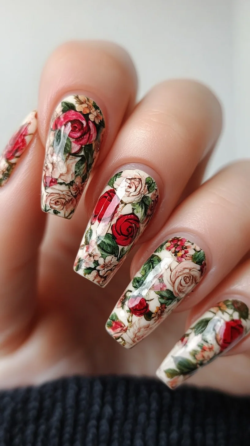 It seems you've shared an image related to nails, not a hairstyle. However, I can help you describe this nail design! Here’s the analysis:

 Elegant Floral Nail Art: A Blooming Touch for Every Occasion