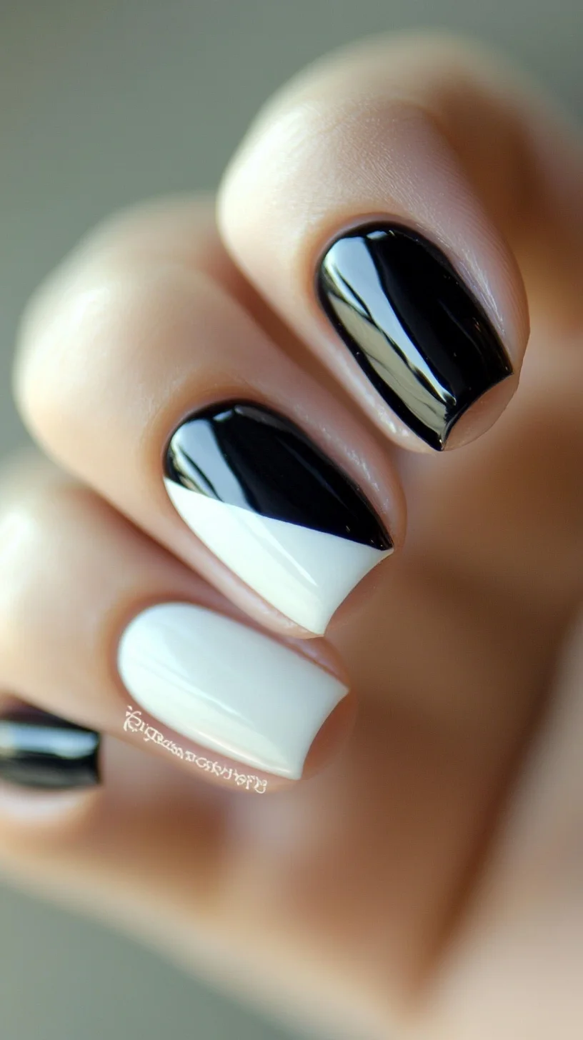 It seems you've uploaded an image of nails rather than a hairstyle. However, I can create an analysis based on the nail design shown. 

 Chic Monochrome Nails: A Stylish Blend of Black and White