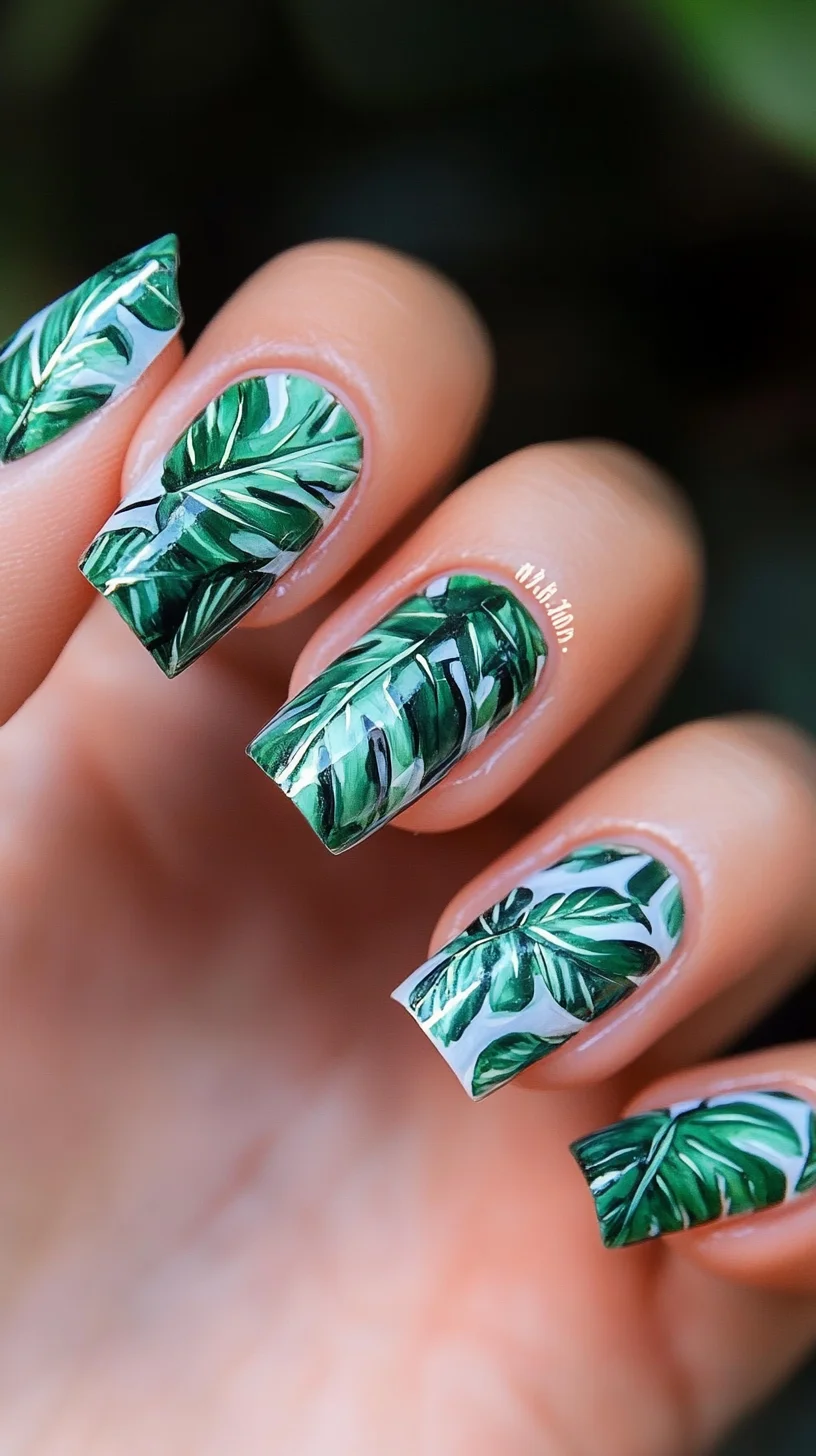 Lush Green Leafy Nail Art: A Tropical Escape for Your Fingertips