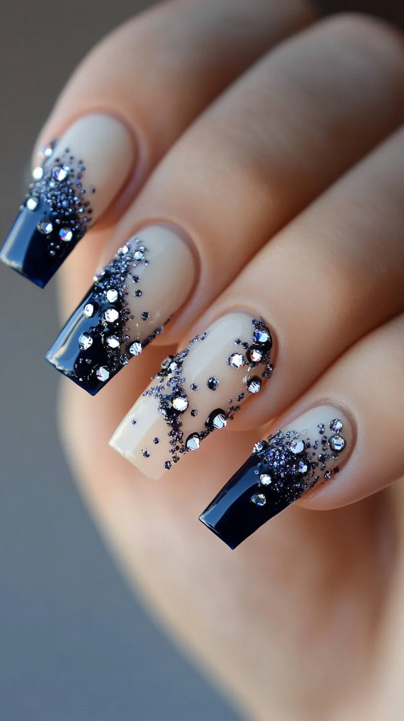 Sparkling Elegance: Glamorous Ombre Nail Art with Dazzling Embellishments