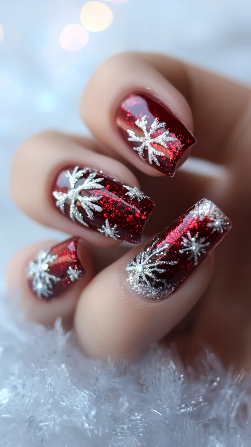 Sparkling Red Elegance: Get Noticed with Festive Glitter and Chic Nail Art