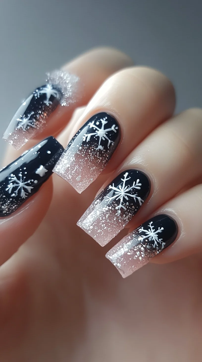 Sparkling Winter Wonderland Nails with Snowflake Elegance