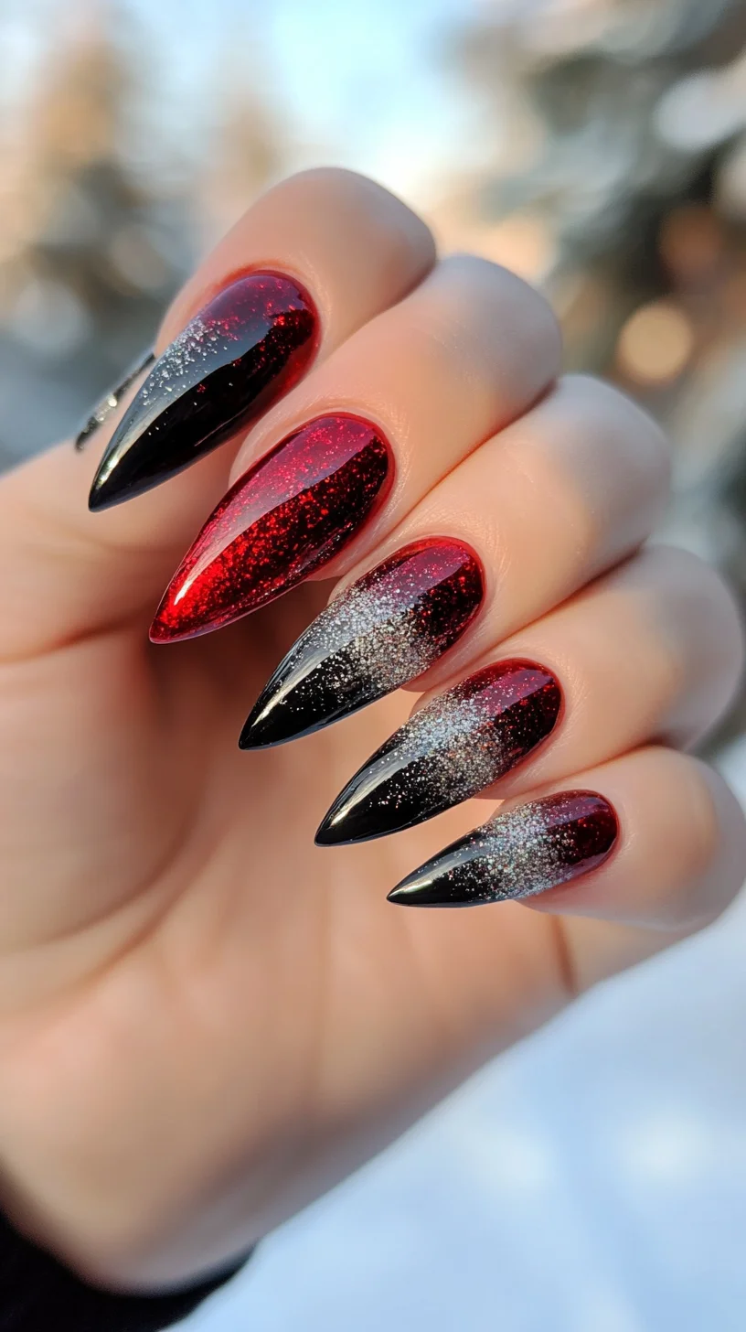 Striking Stiletto Nails: A Dazzling Blend of Red and Black Glam