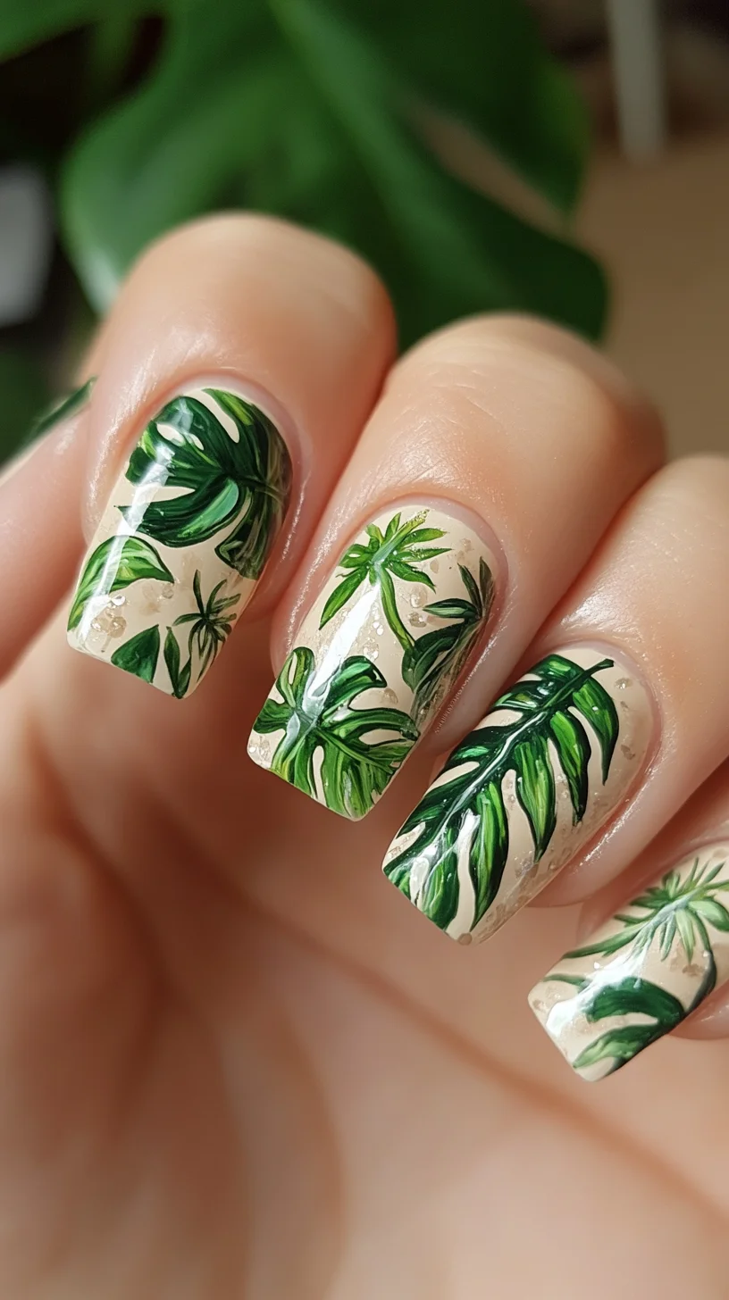 Tropical Oasis Nails: Embrace Nature with Lush Greenery!