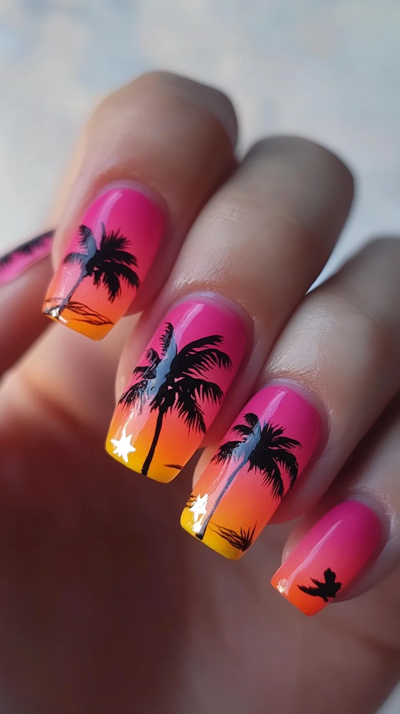 Tropical Sunset Bliss: A Vibrant Nail Art Expression for Every Occasion