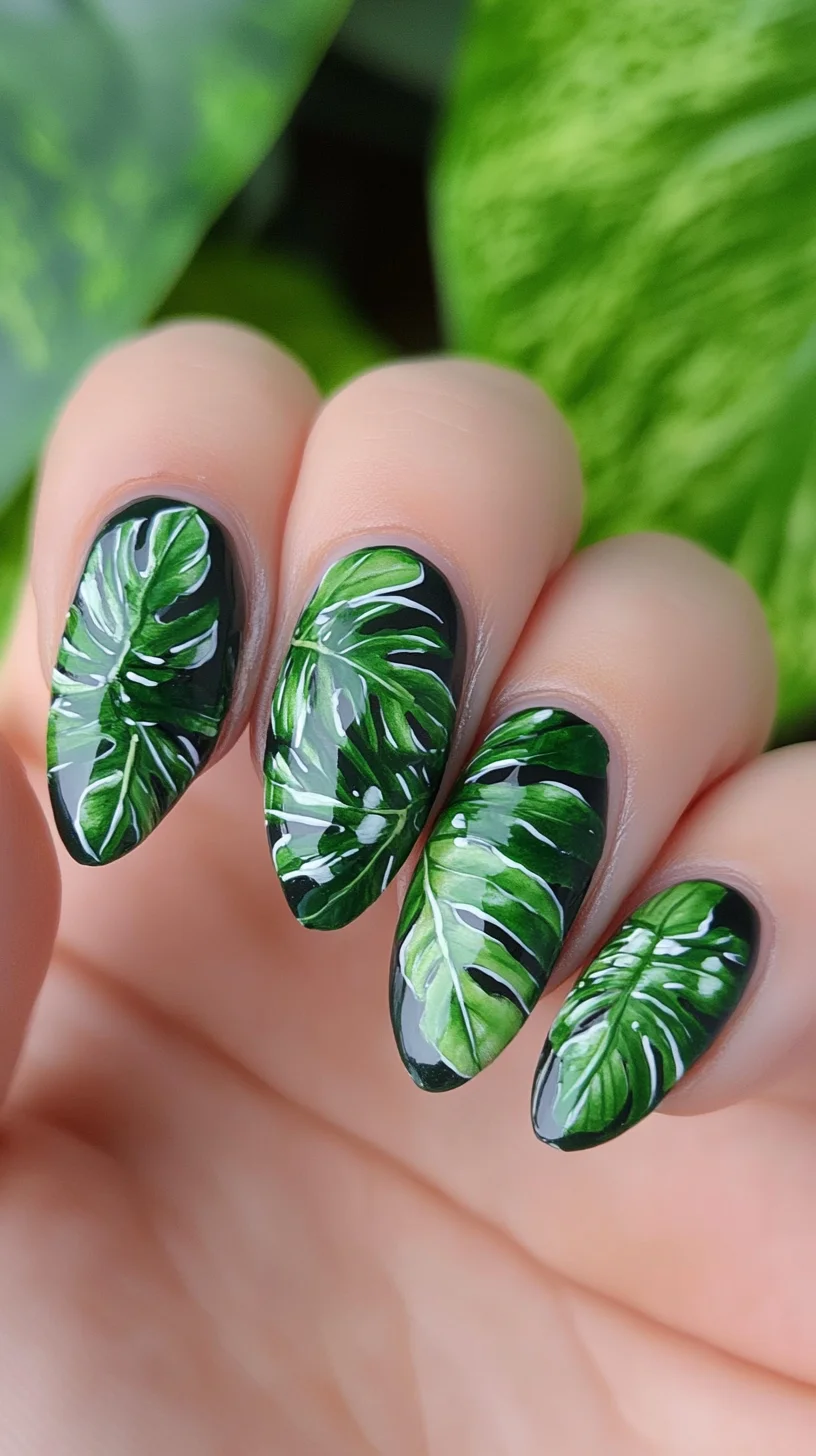 Tropical Vibes: Lush Leafy Nail Art for a Fresh, Natural Look