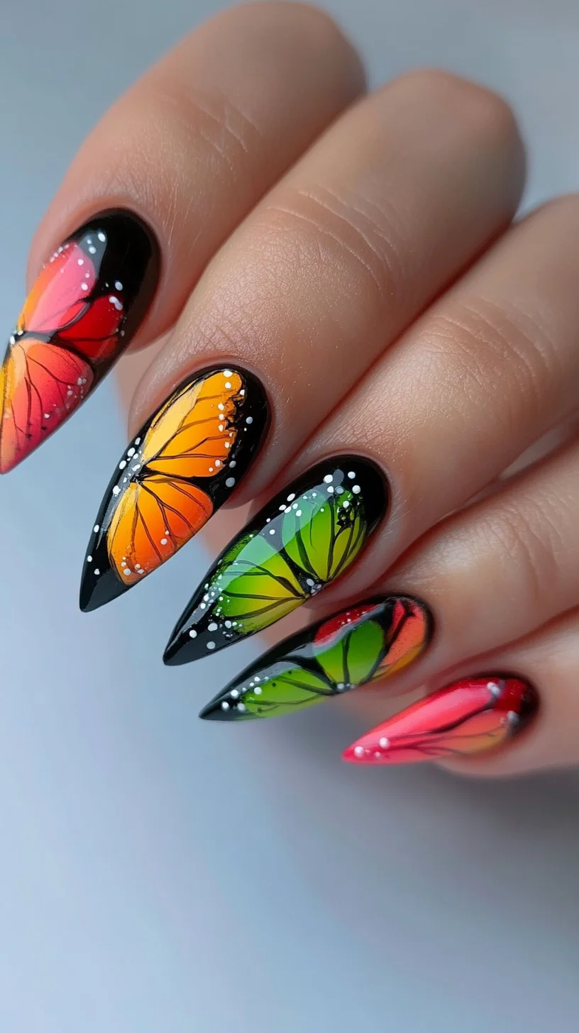 Vibrant Butterfly Nail Art: A Dazzling Tropical Transformation