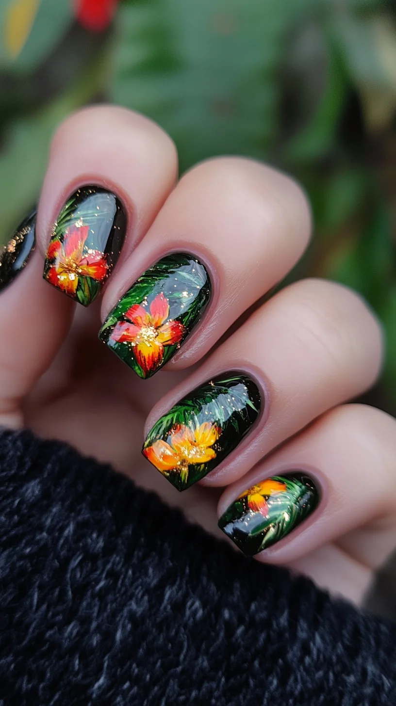 Vibrant Floral Nail Art: A Tropical Escape for Your Fingertips