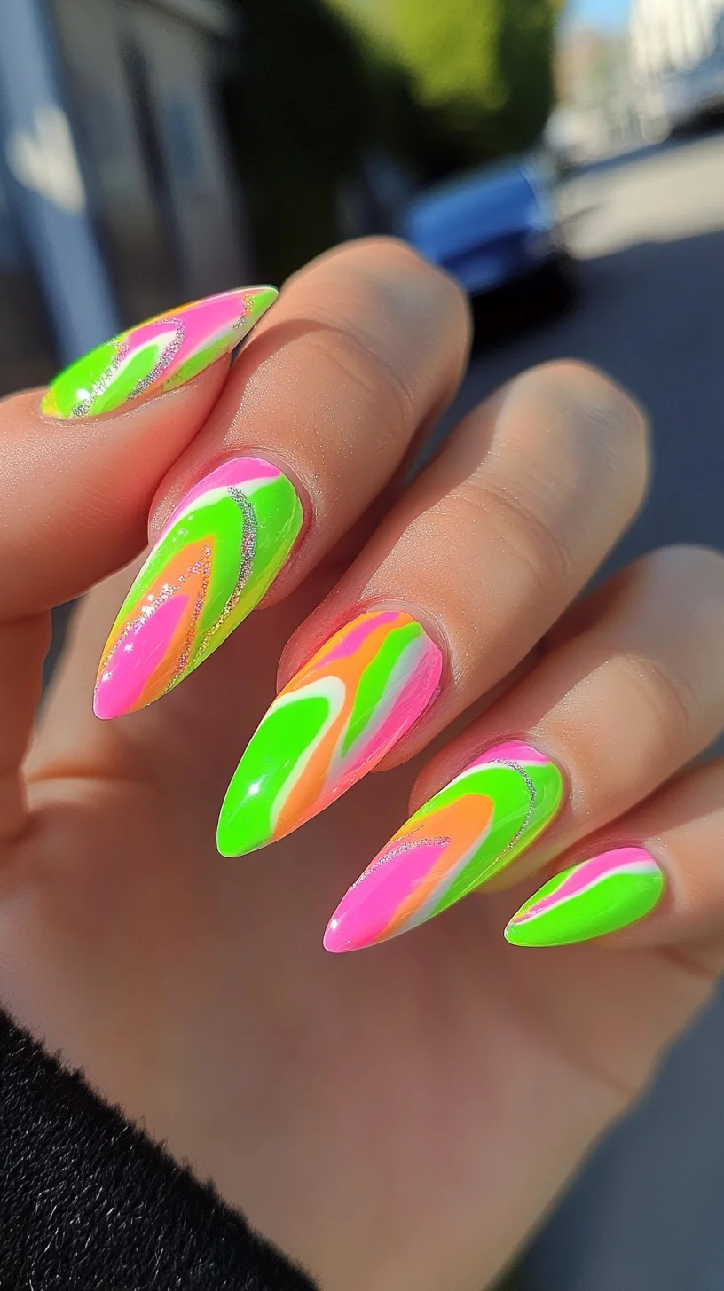 Vibrant Neon Swirls: A Bold Statement in Nail Art