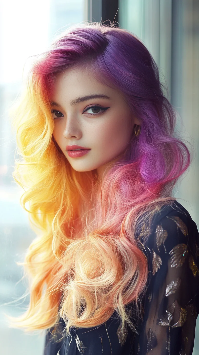 Vibrant Ombre Waves: A Stunning Blend of Purple and Yellow