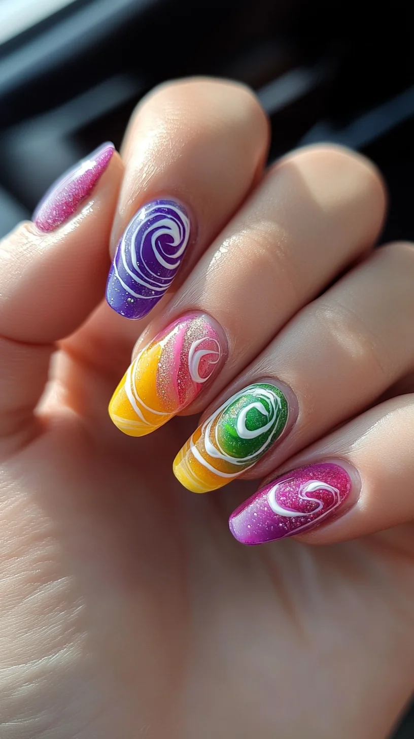 Vibrant Swirl Nail Art: A Kaleidoscope of Color and Creativity