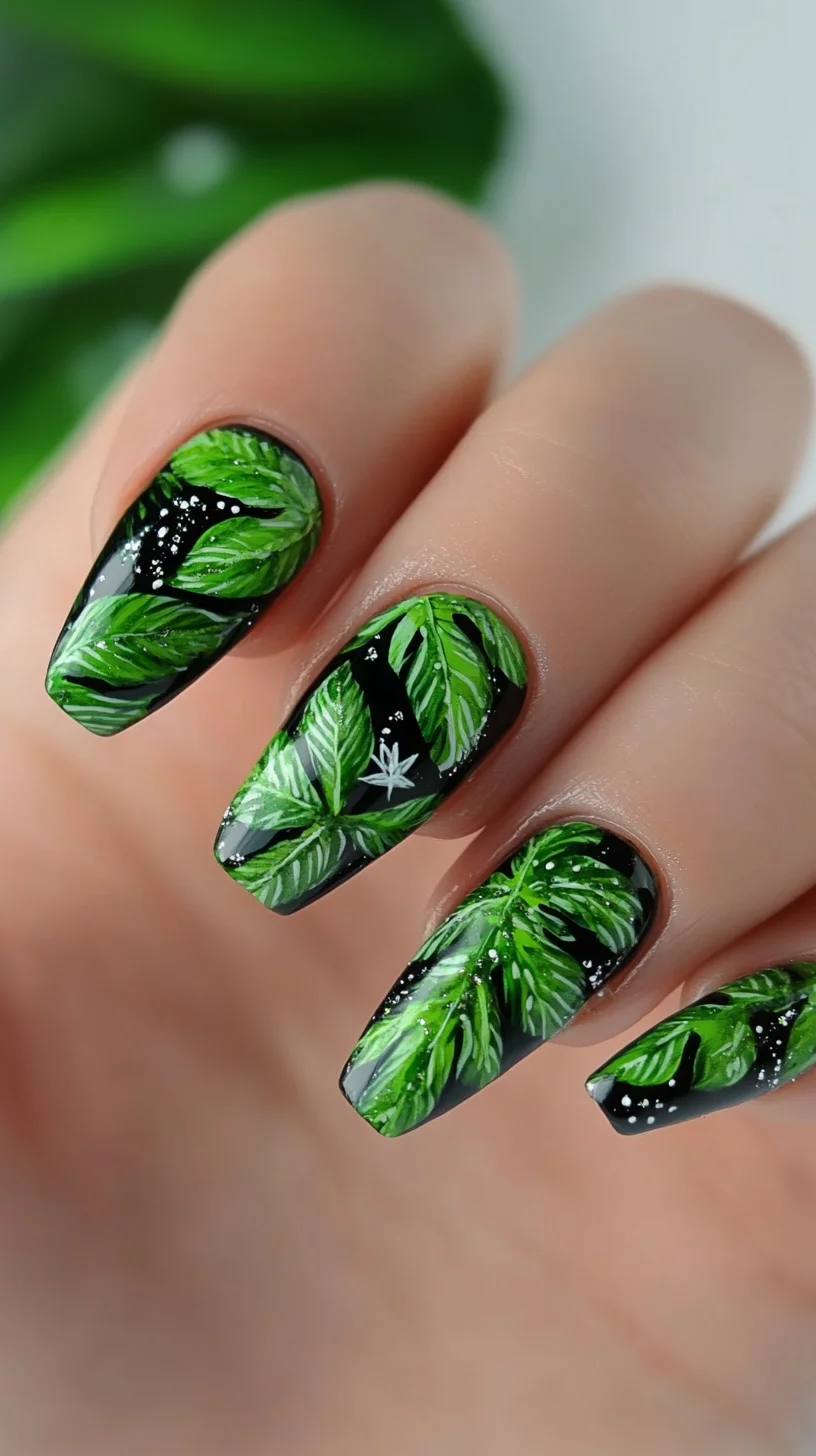 Vibrant Tropical Leaf Nail Art for a Bold, Nature-Inspired Look