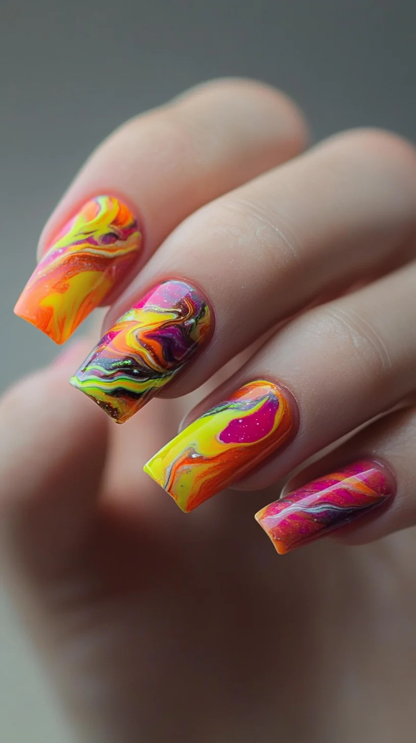 Vivid Swirl: A Bold Marble Nail Art for Colorful Chic Looks